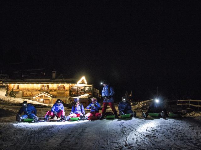 Night sledging at the high-altitude restaurant Chez Dany