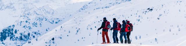 Skieurs admirant la vue sur les montagnes