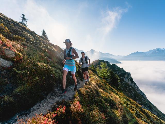 Projet Trail Running avec Emily Vaudan et Yves Maret shooté entre Savoleyres et Brunet